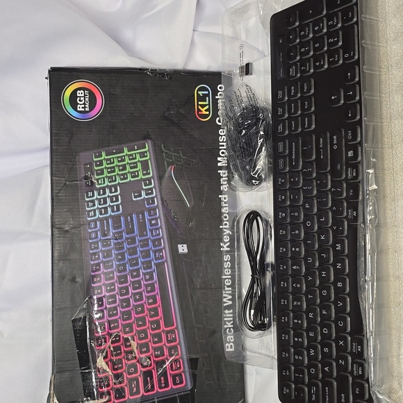 (X1)Wireless Keyboard and Mouse Combo - RGB Backlit-Rechargeable-LightUp Letters